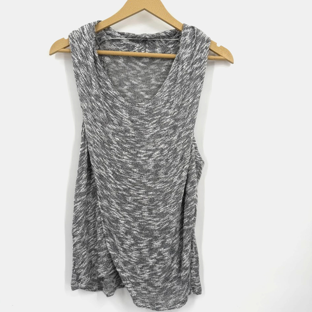 7 For All Mankind Sleeveless Hooded Knit Tunic Gray Marled Pockets Size S USA